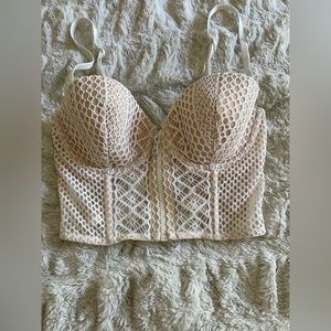 Victoria's Secret Very Sexy Coconut White Fishnet Half Bustier 32D.